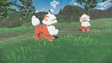 Growlithe de Hisui, una forma regional (Fuego/Roca) del conocido Pok&eacute;mon de Kanto. Su pelaje &quot;puede retener el calor, lo que le ayuda a prosperar en esta regi&oacute;n. El cuerno afilado est&aacute; hecho de piedra&quot;.