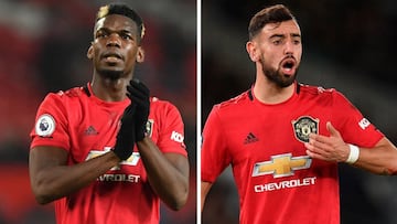 Los jugadores del Manchester United, Paul Pogba y Bruno Fernandes.