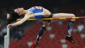 Ruth Beitia, en uno de sus saltos en Pek&iacute;n (China). 