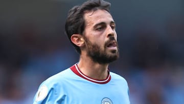 MANCHESTER, ENGLAND - AUGUST 13: Bernardo Silva of Manchester City during the Premier League match between Manchester City and AFC Bournemouth at Etihad Stadium on August 13, 2022 in Manchester, United Kingdom. (Photo by Robbie Jay Barratt - AMA/Getty Images)