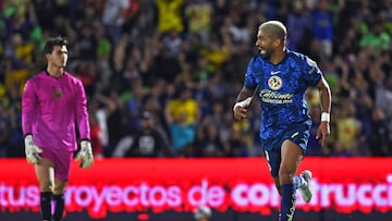 Rodrigo Aguirre celebrates his goal 1-2 of America during the 4th round match between FC Juarez and America as part of the Liga BBVA MX, Torneo Apertura 2024 at Olimpico Benito Juarez Stadium on July 20, 2024 in Ciudad Juarez, Chihuahua, Mexico.