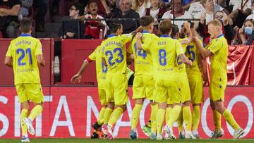 Celebración del tanto de Lucas ante el Sevilla.