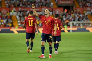 4-0. Pablo Sarabia celebra el cuarto gol.