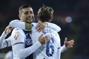 Oscar Rodríguez y Sergio González celebrando el gol del Leganés al Barcelona, que le dió la victoria al equipo pepinero.