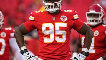 KANSAS CITY, MO - AUGUST 25: Chris Jones #95 of the Kansas City Chiefs looks in to the stands prior to the preseason game against the Green Bay Packers at Arrowhead Stadium on August 25, 2022 in Kansas City, Missouri.   Jason Hanna/Getty Images/AFP
== FOR NEWSPAPERS, INTERNET, TELCOS & TELEVISION USE ONLY ==