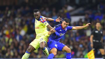 (L-R), Julian Quinones of America and Erik Lira of Cruz Azul during the game Cruz Azul vs America, corresponding to Round 07 of the Torneo Apertura 2023 of the Liga BBVA MX, at Azteca Stadium, on September 02, 2023.
<br><br>
(I-D), Julian Quinones de America y Erik Lira de Cruz Azul durante el partido Cruz Azul vs America, correspondiente a la Jornada 07 del Torneo Apertura 2023 de la Liga BBVA MX, en el Estadio Azteca, el 02 de Septiembre de 2023.