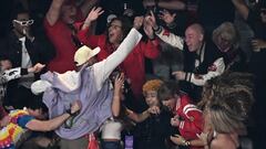 US singer-songwriter Taylor Swift (bottom R) and others celebrate after the Chiefs won Super Bowl LVIII against the San Francisco 49ers at Allegiant Stadium in Las Vegas, Nevada, February 11, 2024. (Photo by Patrick T. Fallon / AFP)