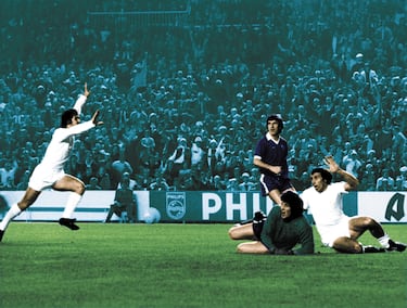 Octavos de final de la Copa de Europa. Enfrente, el campeón inglés, como el City hoy día: el Derby County. Y el más difícil todavía, un 4-1 en la territorio británico. Nunca antes había remontado una desventaja de tres goles, hasta esa noche mágica del 5 de noviembre de 1975. Roberto Martínez enfiló pronto la machada, con un tanto en el minuto 3. Hubo que esperar a la segunda parte para seguir picando piedra. Martínez de nuevo, en el 51' y Santillana en el 56' colocaban el 3-0. George ponía una piedra en el camino y Pirri, en el 83' de penalti, mandaba el choque a la prórroga. Allí decidió Santillana con un soberano sombrero al defensa seguido de volea con la zurda. 5-1 y a cuartos.