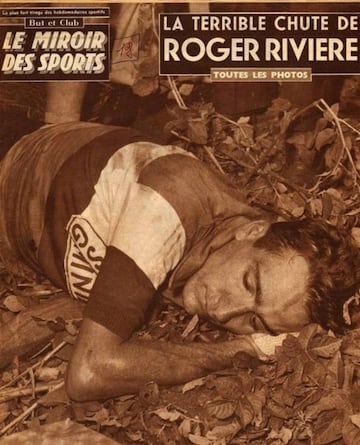 Portada de 'Le Mirror des Sports' con la imagen de Roger Rivière tras caer por el barranco.