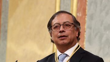 Colombia's President Gustavo Petro speaks at the Spanish parliament, in Madrid, Spain, May 3, 2023. REUTERS/Violeta Santos Moura