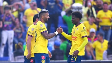 Rodrigo Aguirre celebrates his goal 5-0 of America during the 17th round match between America and Mazatlan FC as part of the Liga BBVA MX, Torneo Clausura 2025 at Ciudad de los Deportes Stadium, on April 19, 2025 in Mexico City, Mexico.