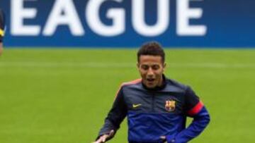 Thiago, durante un entrenamiento con el Barcelona.