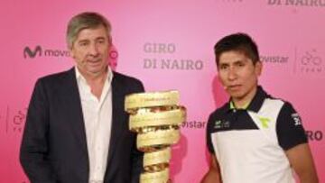 Eusebio Unz&uacute;e y Nairo Quintana tras la victoria en el Giro de Italia. 