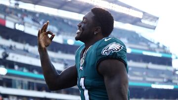 PHILADELPHIA, PENNSYLVANIA - OCTOBER 30: A.J. Brown #11 of the Philadelphia Eagles celebrates during a game against the Pittsburgh Steelers at Lincoln Financial Field on October 30, 2022 in Philadelphia, Pennsylvania.   Tim Nwachukwu/Getty Images/AFP