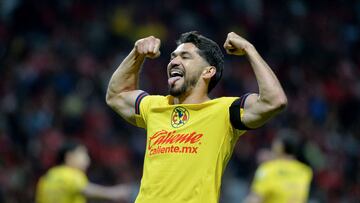 America's forward #21 Henry Martin celebrates a goal during the second-leg quarterfinal football match of the Liga MX Apertura tournament between Toluca and America at the Nemesio D�ez Stadium in Toluca, State of Mexico, Mexico, on November 30, 2024. (Photo by Mario Vazquez / AFP)