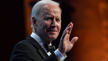 US President Joe Biden speaks during the Ireland Funds 30th National Gala at the National Building Museum, in Washington, DC on March 16, 2022. (Photo by Nicholas Kamm / AFP)