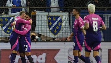 Zenica (Bosnia And Herzegovina), 11/10/2024.- Germany's Deniz Undav (2L) celebrates with teammates after scoring the 0-2 lead during the UEFA Nations League group A soccer match between Bosnia and Herzegovina and Germany in Zenica, Bosnia and Herzegovina, 11 October 2024. (Bosnia-Herzegovina, Alemania) EFE/EPA/NIDAL SALJIC