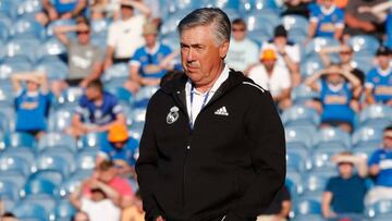 Carlo Ancelotti, en el primer amistoso de la pretemporada del Real Madrid, contra el Rangers en Ibrox.