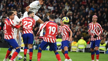 MADRID, SPAIN - FEBRUARY 25: Alvaro Rodriguez of Real Madrid scores their team's opening goal during the LaLiga Santander match between Real Madrid CF and Atletico de Madrid at Estadio Santiago Bernabeu on February 25, 2023 in Madrid, Spain. (Photo by Denis Doyle/Getty Images)