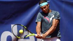 Rafael Nadal limbers up in Barcelona. 