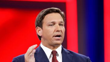 FILE PHOTO: Florida Gov. Ron DeSantis speaks during the welcome segment of the Conservative Political Action Conference (CPAC) in Orlando, Florida, U.S. February 26, 2021. REUTERS/Joe Skipper/File Photo/File Photo