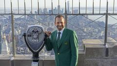 PGA golf professional Sergio Garcia stands on the 86th floor of the Empire State Building in New York Monday, April 10, 2017, a day after winning the 2017 Masters in Augusta, Ga. (AP Photo/Craig Ruttle)