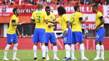 La selección de Brasil, durante el amistoso frente a Austria.