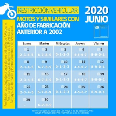 Restricción vehicular en Región Metropolitana: calendario de junio de 2020