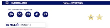Euromillones: comprobar los resultados del sorteo de hoy, martes 7 de enero