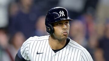 May 8, 2023; Bronx, New York, USA; New York Yankees left fielder Aaron Hicks (31) rounds the bases after hitting a two run home run against the Oakland Athletics during the seventh inning at Yankee Stadium. Mandatory Credit: Brad Penner-USA TODAY Sports