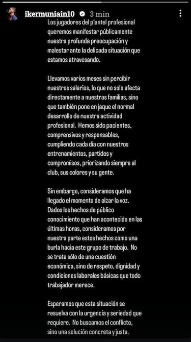 Muniain denuncia que llevan meses sin cobrar