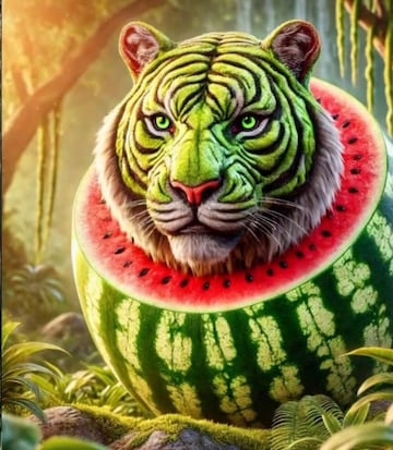 Un h¨ªbrido entre una sand¨ªa y un tigre de Bengala. Mezcla la dulzura de la sand¨ªa con la ferocidad del tigre.