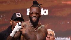 US' Deontay Wilder reacts during a weigh-in event, a day before his match with New Zealand's Joseph Parker, in Riyadh on December 22, 2023. (Photo by Fayez NURELDINE / AFP)