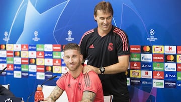 Lopetegui and Sergio Ramos during their pre-match conference.