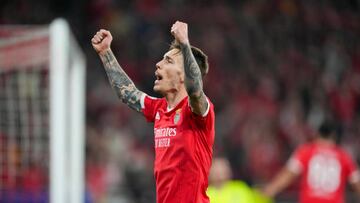 LISBON, PORTUGAL - MARCH 07: Álex Grimaldo reacts after benfica score during the UEFA Champions League round of 16 leg two match between SL Benfica and Club Brugge KV at Estadio do Sport Lisboa e Benfica on March 7, 2023 in Lisbon, Portugal. (Photo by Pedro Loureiro/Eurasia Sport Images/Getty Images)