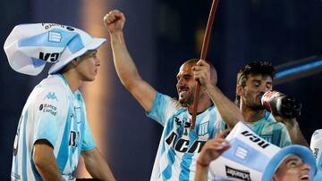 Racing Club captain Lisandro Lopez celebrates with team mates and fans after won the Superliga title in Buenos Aires, Argentina - March 31, 2019 REUTERS/Agustin Marcarian