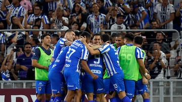 Soccer Football - CONCACAF Champions Cup - Quarter Final - Second Leg - Monterrey v Inter Miami - Estadio BBVA, Monterrey, Mexico - April 10, 2024 Monterrey's German Berterame celebrates scoring their second goal with teammates REUTERS/Daniel Becerril