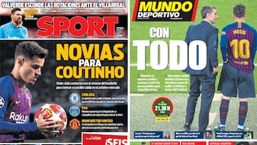 Portadas de &#039;Sport&#039; y &#039;Mundo Deportivo&#039; del martes, 2 de abril de 2019.