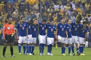 Jugadores abrazados esperando el inicio de la tanda de penales.