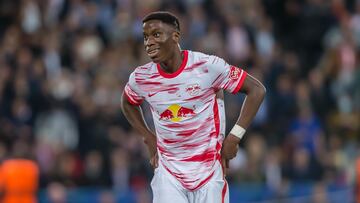 Ilaix Moriba durante un partido con el Leipzig.