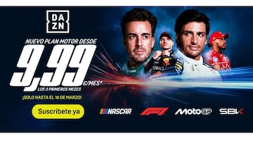El plan Motor de DAZN incluye la F1, el Mundial de MotoGP y más por 9,99 euros mensuales durante los tres primeros meses.