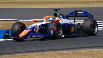 NORTHAMPTON, ENGLAND - JULY 04: Sebastian Montoya of Colombia and PREMA Racing (9) on track during qualifying ahead of Round 8 Silverstone of the Formula 2 Championship at Silverstone Circuit on July 04, 2025 in Northampton, England. (Photo by Malcolm Griffiths - Formula 1/Formula Motorsport Limited via Getty Images)