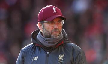 Jurgen Klopp, Manager of Liverpool looks on prior to the Premier League match between Liverpool FC and Cardiff City at Anfield on October 27, 2018 in Liverpool, United Kingdom.