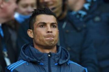 Real Madrid's Portuguese forward Cristiano Ronaldo watches from the crowd as a spectator during the UEFA Champions League semi-final first leg football match between Manchester City and Real Madrid