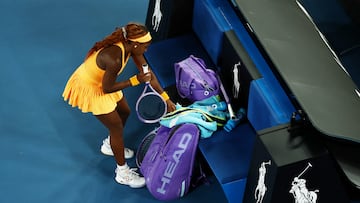 Tennis - Australian Open - Melbourne Park, Melbourne, Australia - January 27, 2026 Coco Gauff of the U.S. reacts during her quarter final match against Ukraine's Elina Svitolina REUTERS/Tingshu Wang