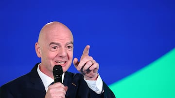 Soccer Football - World Cup Playoff Tournament and European Playoff draws - FIFA Headquarters, Zurich, Switzerland- November 20, 2025 FIFA president Gianni Infantino speaks during the draw REUTERS/Denis Balibouse