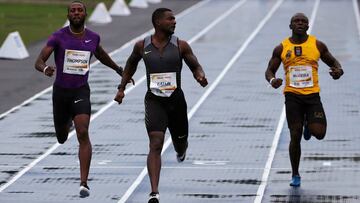 Justin Gatlin, en la carrera de exhibici&oacute;n que disput&oacute; en R&iacute;o de Janeiro.