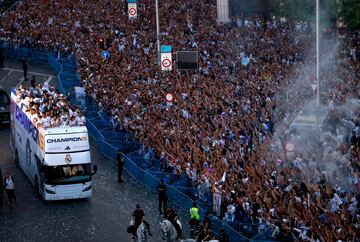 El autobús, a su llegada a la Cibeles.