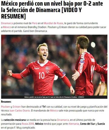 Así vio la prensa internacional la derrota de México ante Dinamarca