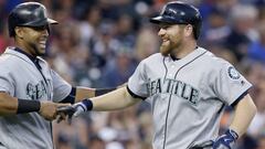 DETROIT, MI - JUNE 20: Adam Lind #26 of the Seattle Mariners, right, is congratulated by Nelson Cruz #23 of the Seattle Mariners after hitting a two-run home run against the Detroit Tigers during the fifth inning at Comerica Park on June 20, 2016 in Detroit, Michigan.   Duane Burleson/Getty Images/AFP
 == FOR NEWSPAPERS, INTERNET, TELCOS &amp; TELEVISION USE ONLY ==